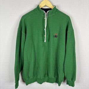 Gant Vintage Green Half-Button Pullover Sweatshirt Men’s L Cotton 90s
